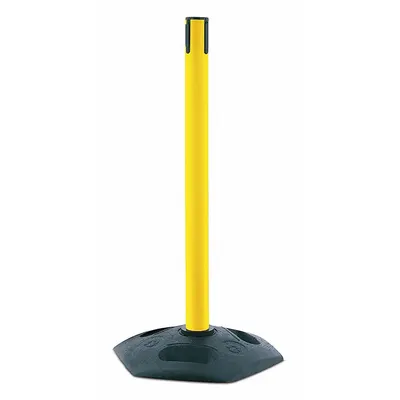 TENSABARRIER Single Belt Receiver Post: Round Sloped, 38 in Post Ht, Yellow, Plastic - Sloped-Base Receiver Posts for Retractable Belt Barriers