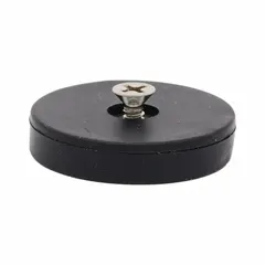 Magnetic keyhole mounting kit with four rare earth magnets, each 1.2 in outside diameter and female threaded #6-32 connections. Used for mounting panels, enclosures, or equipment requiring a secure, removable magnetic hold. Fastens to brackets or hardware via the threaded inserts.