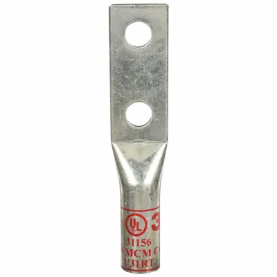 3M Compression Lugs: For 350 kcmil, Stranded Wire, 1/2 in Stud Size, Long - Two-Hole Compression Lugs