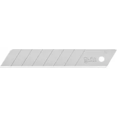 Steel snap-off blades with 8 segments, 0.03 in thickness, and 11/16 in width. Designed for precision cutting of paper, cardboard, vinyl, and thin plastics in packaging, crafting, and light industrial trimming.