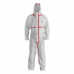 Non-sterile hooded coverall made from non-porous film laminate for ISO Class 1 and above cleanrooms. Features include a panel hood, elastic hood and wrist closures, knit cuffs, taped seams, elastic ankles, zipper closure, and anti-static properties. Supplied in a bulk pack of 20. Suitable for controlled environments requiring particulate and non-hazardous chemical protection.