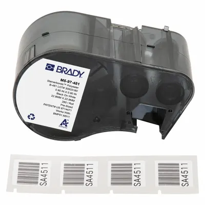 BRADY Combined Label and Ribbon Cartridge: 29/32 in x 29/32 in - Brady Precut Label Roll Cartridges