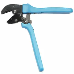 This modular data plug crimper is designed for terminating RJ-45 connectors onto Cat5, Cat5e, and Cat6 cabling. It features a standard cushion grip for user comfort and has an overall length of 9 7/8 inches. The tool is non-insulated and suitable for network installation and maintenance tasks such as creating custom-length Ethernet patch cables.