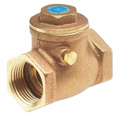 This inline swing check valve features a lead-free bronze body for backflow prevention in plumbing systems. With a 1 1/4 in pipe size, it is suitable for potable water applications. The swing-type mechanism allows flow in one direction and closes automatically when flow reverses.