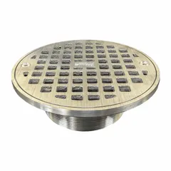 Class A light-duty floor drain grate. Round shape with 6 in overall diameter and 2 in overall height. Nickel bronze finish. Used in commercial or industrial settings for straining debris from wastewater in light-traffic areas such as restrooms, kitchens, or mechanical rooms.