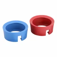 This boot set from YELLOW JACKET includes two protective boots, one blue and one red, each with a 3 1/8 inch diameter. Designed for use with manifold gauges, the boots shield gauge faces and bodies from impact and dirt during HVAC/R service. Color-coded for quick identification of low and high sides
