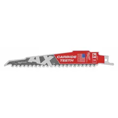 This 5-pack of reciprocating saw blades is designed for cutting wood and pruning. Each blade has 7 teeth per inch, a 6-inch length, and a 0.05-inch thickness. The rigid, tapered geometry enables straight cuts in lumber, branches, and dimensional timber.