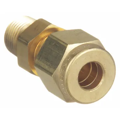 PARKER Compression Fitting Adapter: 1/4 in OD x 1/2 in Pipe Size, Compression x MNPT - Double-Ferrule Brass Compression Fittings
