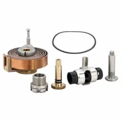 Valve repair kit for use with LEONARD VALVE TM-800 thermostatic mixing valves. Includes pointer rod with gear. Constructed from brass, rubber, and stainless steel.