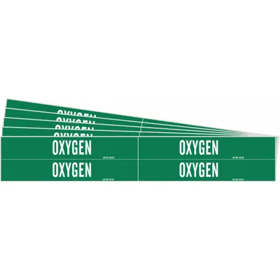BRADY Pipe Marker: Oxygen, Green, White, Fits 3/4 to 2 3/8 in Pipe O.D., 4 Pipe Markers - Oxygen Adhesive Pipe Markers
