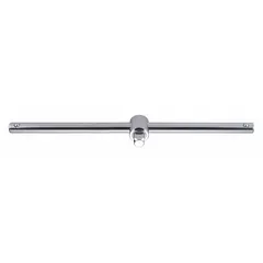 This sliding T-style breaker bar has a 1/2 in square drive and a 12 in overall length. It is made from alloy steel with a smooth grip and a chrome finish. Used for manually loosening or tightening fasteners that require high torque, such as in automotive repair or industrial assembly.