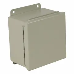 This WIEGMANN steel enclosure measures 6 x 4 x 3 inches and is rated NEMA 12/13 for protection against dust, dirt, and non-corrosive liquids. It features a solid hinged cover secured by clamp closure. Knockouts are not included. Typical applications include housing electrical controls, terminals, and instruments in indoor industrial environments.