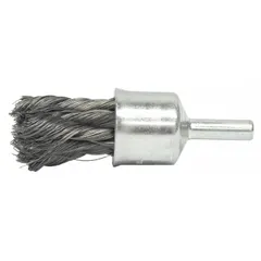 This heavy-cleaning brush is designed for aggressive surface preparation and deburring on carbon steel. With a 1/2 in diameter, 0.01 in fill diameter, and 1/4 in shank, it is suitable for use with standard rotary tools. The twisted steel construction enables efficient removal of rust, scale, and weld splatter.