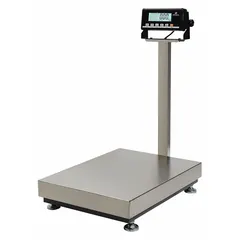 This bench scale features a column-mounted indicator for easy reading and a stainless steel weighing surface. It offers readability of 0.02 kg/0.05 lb and includes an RS-232 port for data connectivity. Suitable for general industrial weighing tasks in manufacturing, packaging, and quality control environments.