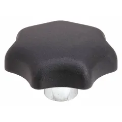 This 7-arm knob features a plastic body with a steel thread insert, providing a secure grip for manual adjustment and clamping on machinery, jigs, and fixtures. With a 40 mm diameter and 5/16"-18 thread size, it is suitable for various industrial applications requiring frequent hand tightening.