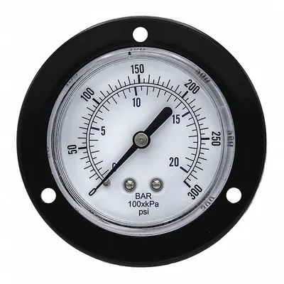 PIC GAUGES Panel-Mount Pressure Gauge: Front Flange, 0 psi to 300 psi, 2 1/2 in Dial - Front-Flange Panel-Mount with Copper Wetted Parts