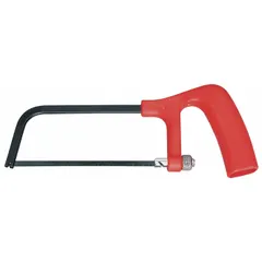 This miniature hacksaw features a 6-inch steel blade with 32 teeth per inch for fine cutting. The plastic handle provides a comfortable grip, and the 10-inch overall length allows access in confined spaces. Suitable for cutting metal, plastic, and other materials in maintenance, plumbing, electrical, and hobbyist applications.