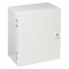 This RITTAL steel washdown enclosure is rated NEMA 4 for protection against hose-directed water and dust ingress. It measures 7 x 5 x 4 inches, features a solid hinged cover with a 1/4-turn latch, and does not include knockouts. Suitable for wet or corrosive industrial environments such as food processing, beverage, pharmaceutical, and chemical plants.