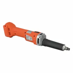 Cordless die grinder with brushless motor and slide switch, delivering a max speed of 9,000 RPM. Operates on 18V DC with a 4.0 Ah battery. Straight configuration, tool only. Used for deburring, grinding, and surface finishing in metalworking and fabrication.