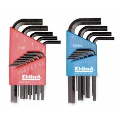 This 22-piece set includes L-shaped hex keys in both metric and SAE sizes, with standard and short arm lengths. The keys feature a black oxide finish. Suitable for tightening or loosening hex socket screws and bolts in maintenance, assembly, and repair tasks.