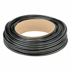 Polyurethane tubing with 3/8 in inner diameter and 1/2 in outer diameter, supplied in a 250 ft length. Black color, Shore A 90 to 95 hardness. Rated for maximum operating pressure of 110 psi at 180°F. Suitable for pneumatic systems, fluid transfer, and instrumentation lines in industrial automation and robotics.