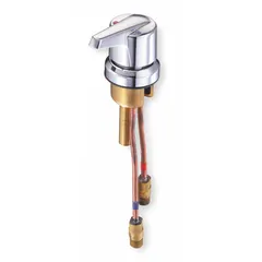 Metal handle valve assembly for Sloan OPTIMA Series faucets. Polished chrome finish. Designed for use with hot and cold water temperature control in commercial restroom applications.