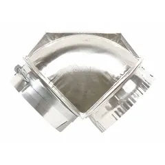 Elbow fitting for connecting hoses or ducts in washing machines and dryers. Used in appliance plumbing to direct water or air flow. Genuine WHIRLPOOL component.