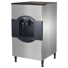 This push-button ice and water dispenser provides 180 lb of ice storage and dispenses ice and chilled water on demand. It measures 53 1/4 in x 30 in x 33 1/2 in. Suitable for commercial hospitality and foodservice settings such as cafeterias, hotels, and restaurants.
