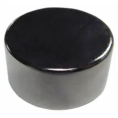 This neodymium disc magnet (Type 35) has a 3/4 in outside diameter, 0.38 in thickness, and a maximum pull force of 18.6 lbf. Suitable for holding, lifting, and positioning ferrous parts in industrial assembly, fixturing, and material handling applications.