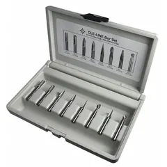 This 8-piece set of single-cut carbide burs features 1/4" head diameter and 1/4" shank, designed for material removal, deburring, and finishing on metals and hard materials. The single-cut geometry provides smooth chip flow for precision work in tool and die, aerospace, and automotive applications.