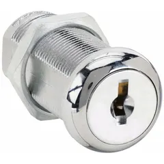 Keyed cam lock with zinc die-cast construction and chrome-plated finish. Straight cam length of 1 1/2 in. Keyed alike for consistent keying across multiple locks. Used for securing cabinets, panels, and enclosures.