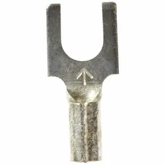 Non-insulated block fork terminal for #8 stud size, accepting 22 AWG to 18 AWG wire. Rated 600 V. Suitable for electrical connections in control panels and distribution equipment where a bare-metal termination is required.