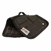 This magnetic tool mat is constructed from black synthetic leather and measures 12-1/2 inches in length by 6-3/4 inches in width. It is designed to hold ferrous tools and metal parts in place on ferromagnetic surfaces, providing a secure and organized workspace for assembly or repair tasks
