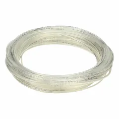 Polyurethane tubing with 1/16 in inner diameter and 1/8 in outer diameter, 100 ft length, beige color. Hardness Shore A 90 to 95, maximum operating pressure 250 psi at 180°F. Suitable for pneumatic and fluid transfer applications in industrial automation and control systems.