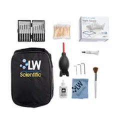 This microscope cleaning kit is used for maintenance and cleaning of microscopes. It includes tools and solutions to remove dust, oils, and debris from lenses and optical surfaces. Suitable for routine service in laboratory, clinical, and industrial inspection settings.