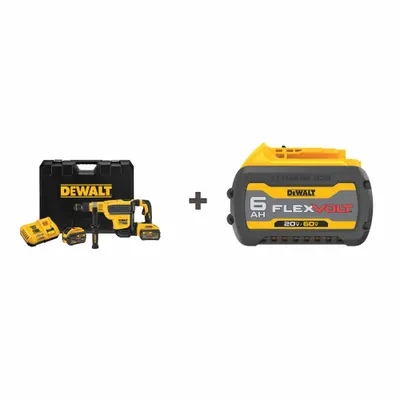 DEWALT Rotary Hammer: D-Handle, 60V DC, SDS-Max, 1 3/4 in max, 6.0Ah/9.0Ah, 10.5 Joules - DEWALT Cordless Rotary Hammers