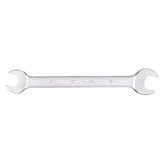 This double-end open end wrench is made of alloy steel with a satin finish. It features head sizes of 3/4 in and 11/16 in, with a 9 in overall length. Suitable for tightening or loosening nuts and bolts in confined spaces.