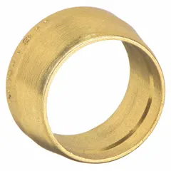 Brass compression fitting for 3/8 in OD tubing. Single-ferrule design creates a leak-tight seal. Used in instrumentation, hydraulic, and pneumatic systems for fluid handling.
