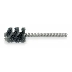Single-stem brush for cleaning blind holes in stainless steel. Removes debris, burrs, and contaminants from deep, inaccessible holes. Diameter 3/4 in, fill diameter 0.006 in, stainless steel construction.