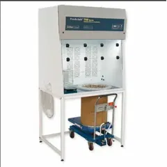 Fully assembled enclosure for handling bulk powders, weighing, and equipment containment. Includes blower, base/stand, and work surface. Operates on 110V AC. Overall dimensions: 60 in width, 54 in height.