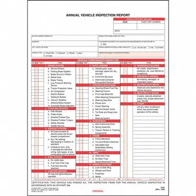 JJ KELLER Annual Vehicle Inspection Report, 2-Ply, Carbonless, 3127 - All-Type Vehicle Inspection Forms