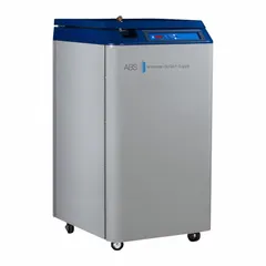 Cryogenic storage system with stainless steel construction and 11 1/2 in overall diameter. Includes casters for mobility. Used for low-temperature storage of biological samples and laboratory materials in research and biobanking environments.