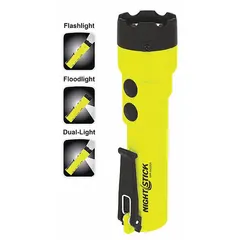 Handheld flashlight with a polymer body, delivering 300 lumens output, a 187-meter maximum beam distance, and 14-hour runtime at maximum brightness. Requires 3 AA batteries. Suitable for general inspection, maintenance, and emergency tasks in industrial and professional environments.