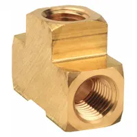 Threaded high-pressure pipe tee for potable water systems. Made from CA2745 brass with a maximum operating pressure of 1,000 psi. Measures 3/4 in x 3/4 in x 3/4 in with a length of 2 1/4 in. Used to connect three pipes in plumbing and process piping applications