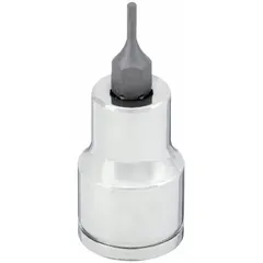 This hex bit socket features a 2 mm hex tip with a fixed insert design. It has an overall length of 1 3/4 inches. Used for driving hex-head fasteners in assembly and maintenance tasks.