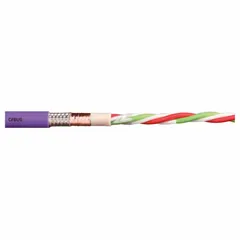Shielded continuous flexing bus drop cable for Interbus systems. Conductor grouping: (3) pair 24 AWG and (3) 17 AWG. TPR jacket, red. Minimum bend radius factor: 5 x OD fixed, 8 x OD flexible. Sold by the foot. Suitable for use in cable carriers on automated machinery and robotics requiring constant motion.