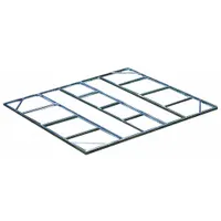 This floor frame kit provides a level base for steel sheds. Constructed from steel with a gray finish, it includes two cross channels for support. The kit is non-adjustable and designed for floor leveling applications