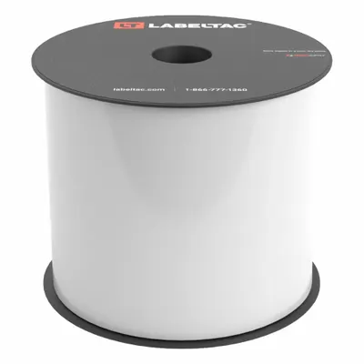 CREATIVE SAFETY SUPPLY LabelTac Pro Model Magnetic Supply: 4 in x 25 ft, Vinyl, White (Gloss) - LabelTac Thermal Transfer Continuous Label Rolls