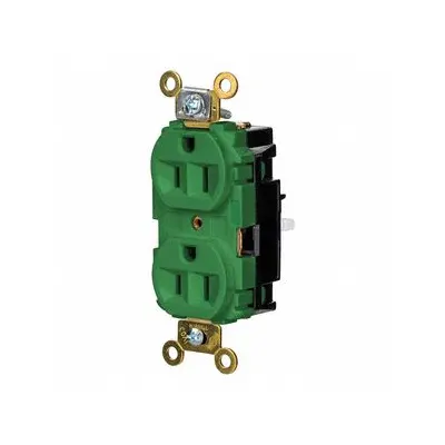 HUBBELL HBL5262STGN Duplex Receptacle, 5-15, Green, 125V AC, 15A, 2-Pole/3-Wire - General Purpose Receptacles