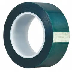 Polyester film tape with silicone adhesive, 3.2 mil thick, 4 in wide, 72 yd long, green. Designed for high-temperature masking applications such as powder coating, plasma spraying, and wave soldering, where it withstands elevated temperatures without leaving residue.